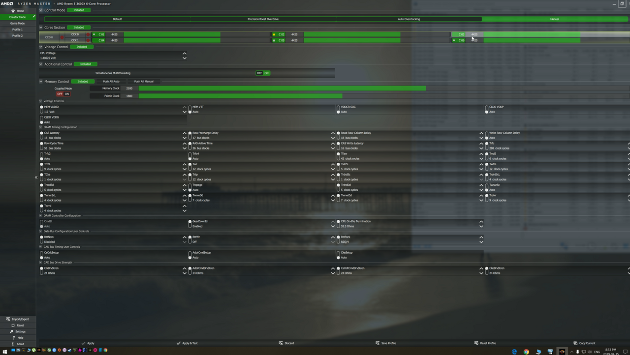 Ryzen 3600X ALL Core Overclock 4425Mhz DDR4 CL16 4200Mhz | [H]ard