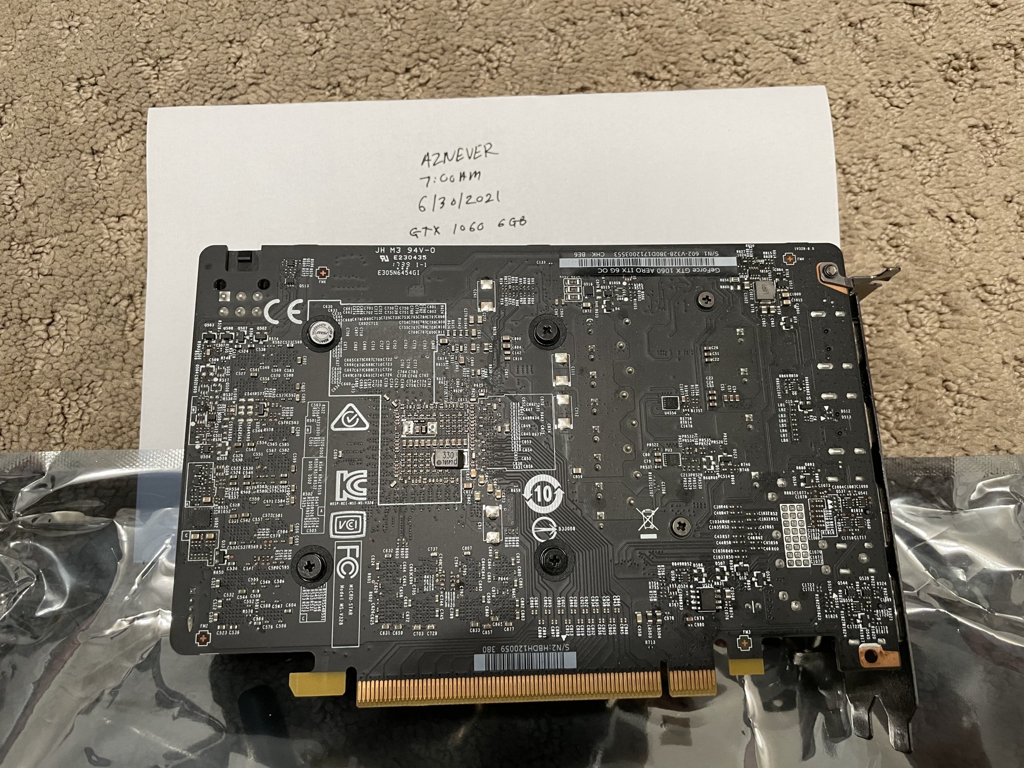 FS: MSI GeForce GTX 1060 AERO ITX 6G OC | [H]ard|Forum