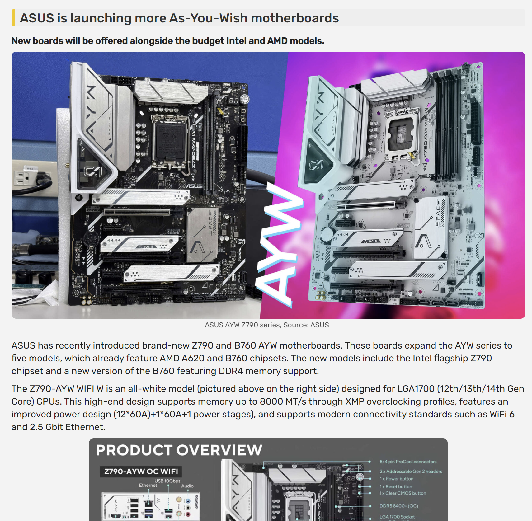 ASUS says As-You-Wish: new Z790-AYW overclocking board with