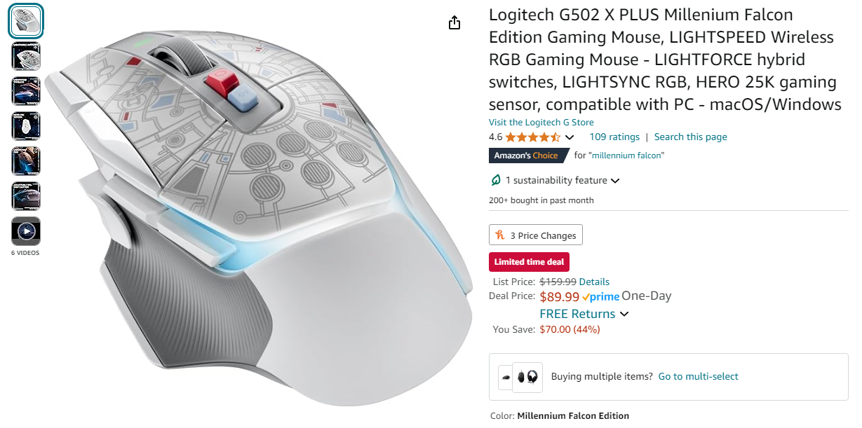 Logitech G502 X PLUS Millenium Falcon Edition Gaming Mouse $89.99