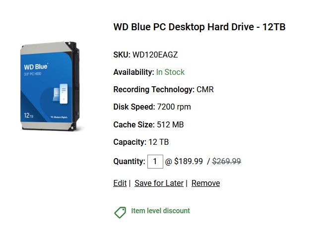 WD Blue HDD 12TB, 7200RPM CMR 12TBWD120EAGZ - any reviews for this